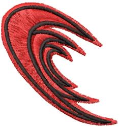 Stylized wave with flowing red lines and black outlines, showcasing modern dynamic movement. Perfect for machine embroidery.