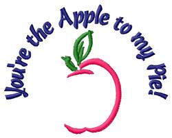 Cheerful pink apple with a green leaf and bold blue text 'You're the Apple to my Pie!' for fall decor.
