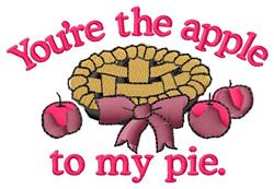 Woven crust pie with red apples, vibrant pink text ‘You’re the apple to my pie’, cheerful fall theme.