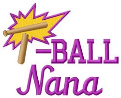 -BALL Nana in bold pink letters, with a vibrant yellow explosion graphic and light tan baseball bats, perfect for sports appa