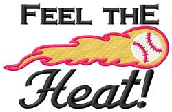 Colorful baseball with flames, featuring bold 'Feel the Heat!' text in sporty design. Perfect for sports themes.