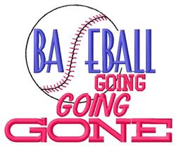 Playful text 'BASEBALL GOING GONE' in bold blue and pink colors with baseball graphic, perfect for sports season.