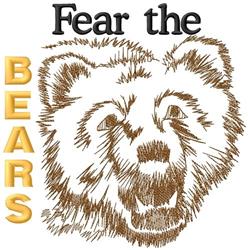 Bold bear face in brown with 'Fear the' in black and 'BEARS' in large yellow letters.