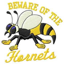 Playful bee with big blue eyes, bright yellow and black colors, and 'BEWARE OF THE Hornets' text.