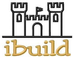 Playful castle structure with two towers and a flag, featuring golden 'ibuild' text below, in bold black.