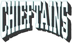 Bold text design featuring 'CHIEFTAINS' in a dynamic, curved shape with a black and light outline, ideal for sports.