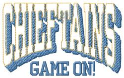 Bold blue text 'CHIEFTANS' with white outline and matching 'GAME ON!' below, perfect for sports events.