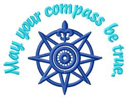 Colorful compass with shades of blue and whimsical phrase 'May your compass be true' in aqua. Perfect for decor.