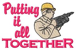 Cartoon construction worker in a yellow hard hat holding a power tool, with bright colors and bold text.
