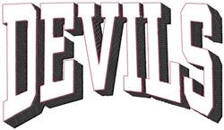 Devils wordmark with bold, outlined text featuring deep red and white colors and dynamic shadowing.