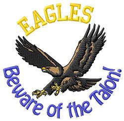 Stylized eagle in mid-flight with vibrant brown feathers and bold yellow text reading 'EAGLES'.