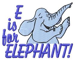 Playful blue elephant with raised trunk and bold letter 'E', saying 'is for ELEPHANT!', perfect for kids' items.