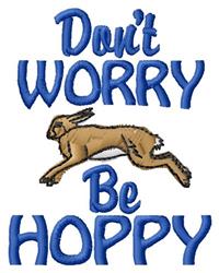 Playful hare design with cheerful tan and brown hues, blue text saying 'Don't Worry' and 'Be Hoppy' for Easter.