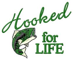 Playful fish illustration in vibrant green and black colors with 'Hooked' in cursive and 'for LIFE' boldly below.