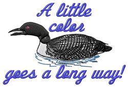 Loon swimming in colorful water with playful script text above, vibrant and whimsical design.