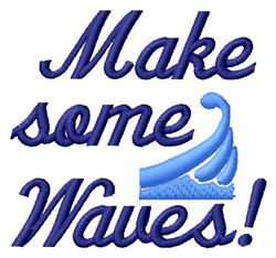 Text with wave graphic saying 'Make some Waves!' in vibrant blue, with playful summer energy.