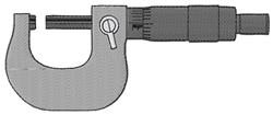 Micrometer tool with a sleek metallic finish, showcasing its measuring capabilities in a simple, illustrative design.