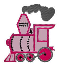 Playful train in pink with black details and gray smoke, perfect for children's items.