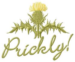 Whimsical thistle plant with a vibrant yellow flower and playful green stems, featuring the word 'Prickly!'