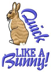 Playful rabbit with textured brown fur and bold blue text 'Quick Like A Bunny!' in a fun spring design.