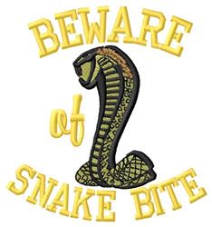 Bold cartoon snake with green and black pattern, 'BEWARE of' text above, and 'SNAKE BITE' in yellow below.
