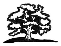 Stylized tree with bold black threads, fluffy cloud-like foliage, and a simple trunk for a modern touch.