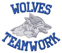 Wolf head in gray with bold blue outline, featuring 'WOLVES TEAMWORK' text. Perfect for sporty merchandise.