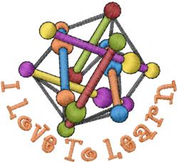 Colorful abstract molecular structure with vibrant spheres and geometric lines, promoting learning.