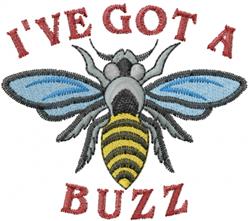 Playful bee with vibrant blue wings and a striped body, featuring bold red text 'I'VE GOT A BUZZ'.