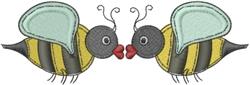 Playful bees with vibrant yellow and black stripes, light blue wings, and red mouths in spring.