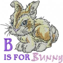 Whimsical rabbit with soft pastel fur textures, bold purple letter 'B', and 'IS FOR Bunny' text, perfect for Easter.