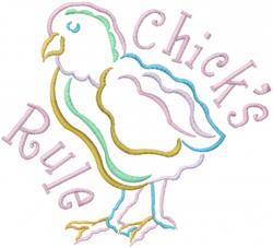 Playful chick in pastel colors with gentle curves and 'Chick's Rule' text, perfect for Easter decorations.