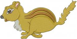 Playful cartoon chipmunk with warm yellow-brown fur, darker stripes, and whimsical eyes, perfect for kids' projects.