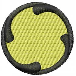 Quilting circular patch with a bright yellow center and thick black border, featuring a simple geometric style.