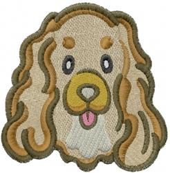 Cartoon cocker spaniel head with large round eyes, playful expression, and flowing beige fur.