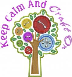 Playful tree with colorful buttons in pink, purple, blue, and yellow, featuring whimsical 'Keep Calm And Craft On' text.
