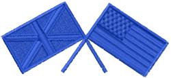 Crossed flags in bold blue, featuring a striking cross pattern and stripes, ideal for machine embroidery.
