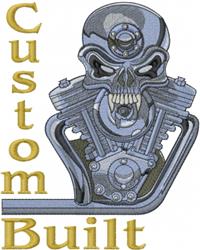 Custom Built Engine - 6x10 skull detailed machine embroidery design for Cap Front