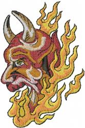fire detailed machine embroidery - Devil Face On Fire perfect for kitchen aprons