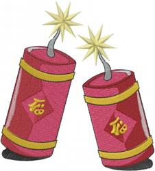 Colorful pink firecrackers with decorative symbols and gold stars, perfect for New Year celebrations.