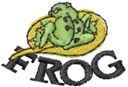 Playful frog on a yellow leaf with distinct spots and bold 'FROG' text, perfect for whimsical decor.