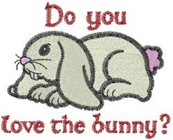 Cartoon gray bunny with long ears and pink tail, featuring the text 'Do you love the bunny?' for Easter decor.