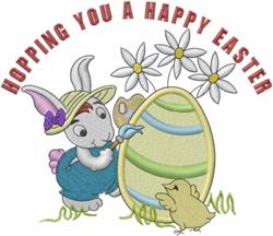 Happy Easter - 6x10 bunny rabbit detailed embroidery design for Decorative Pillows