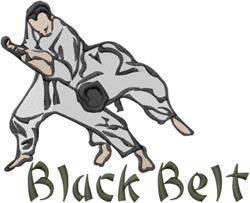 Cartoonish karate practitioner in a white uniform strikes a dynamic combat pose with bold 'Black Belt' text.