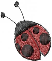 Playful ladybug applique with a glossy red body, black spots, and slender antennae, perfect for kids' items.