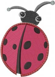 Cheerful ladybug with a pink body and black spots, featuring gray antennae. Cartoonish design for playful projects.