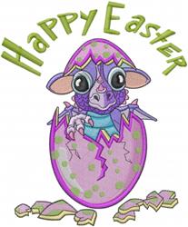 Whimsical lamb emerging from a purple Easter egg with green polka dots, celebrating Easter.