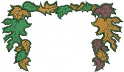 Colorful leaf border design in green, yellow, and red hues, perfect for fall decor.