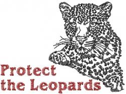 Stylized line art leopard with distinct spots, featuring 'Protect the Leopards' in bold red, wildlife conservation theme.