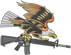 Machine Gun Eagle - 5x7 bird detailed machine embroidery design for kitchen aprons